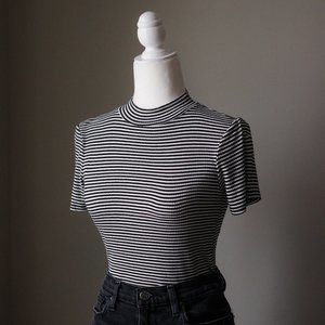 Forever 21 Striped Mock Neck Top